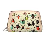 OCELIO Bolsa de cosméticos portátil de piel con diseño de insectos pequeños de dibujos animados (grande), bolsa de cosméticos con cremallera, bolsa de aseo de viaje, bolsa de almacenamiento de viaje,