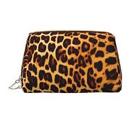OCELIO Bolsa de cosméticos portátil de piel con diseño de leopardo a rayas (grande), bolsa de cosméticos con cremallera, bolsa de aseo de viaje, bolsa de almacenamiento de viaje, color blanco, talla