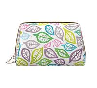 OCELIO Bolsa de cosméticos portátil de piel con líneas de follaje de colores (grande), bolsa de cosméticos con cremallera, bolsa de aseo de viaje, bolsa de almacenamiento de viaje, color blanco, talla