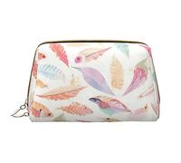OCELIO Bolsa de cosméticos portátil de piel con plumas de colores (grande), bolsa de cosméticos con cremallera, bolsa de aseo de viaje, bolsa de almacenamiento de viaje, color blanco, talla única,