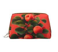 OCELIO Bolsa de cosméticos portátil de piel de albaricoque rojo (grande), bolsa de cosméticos con cremallera, bolsa de aseo de viaje, bolsa de almacenamiento de viaje, color blanco, talla única,