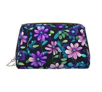 OCELIO Bolsa de cosméticos portátil de piel de camelia morada (grande), bolsa de cosméticos de cuero con cremallera, bolsa de aseo de viaje, bolsa de almacenamiento de viaje, color blanco, talla