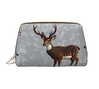 OCELIO Bolsa de cosméticos portátil de piel de ciervo gris ciruela (grande), bolsa de cosméticos de cuero con cremallera, bolsa de aseo de viaje, bolsa de almacenamiento de viaje, color blanco, talla