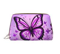 OCELIO Bolsa de cosméticos portátil de piel de mariposa morada (grande), bolsa de cosméticos con cremallera, bolsa de aseo de viaje, bolsa de almacenamiento de viaje, color blanco, talla única, White,