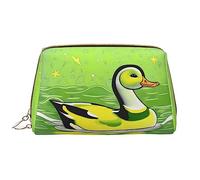 OCELIO Bolsa de cosméticos portátil de piel de pato verde (grande), bolsa de cosméticos de cuero con cremallera, bolsa de aseo de viaje, bolsa de almacenamiento de viaje, color blanco, talla única,