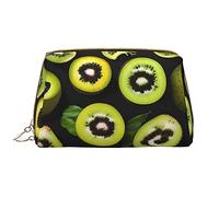 OCELIO Bolsa de cosméticos portátil de piel verde kiwi (grande), bolsa de cosméticos de cuero con cremallera, bolsa de aseo de viaje, bolsa de almacenamiento de viaje, color blanco, talla única,