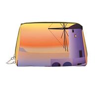 OCELIO Bolsa de maquillaje con diseño de paisaje de la isla de Grecia, bolsa de cosméticos de viaje de piel sintética, bolsa organizadora de maquillaje para mujer, Blanco, Talla única