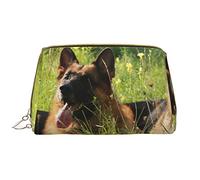 OCELIO Bolsa de maquillaje de perro pastor alemán de gran capacidad, bolsa de cosméticos de piel sintética para mujer, Blanco, Talla única