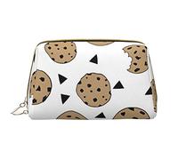 OCELIO Bolsa de maquillaje para galletas con chispas de chocolate, gran capacidad, bolsa de cosméticos de viaje, bolsa organizadora de maquillaje de piel sintética para mujer, Blanco, Talla única