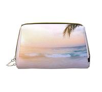 OCELIO Bolsa de maquillaje Tropical Beach Sunset de gran capacidad, bolsa de cosméticos de viaje, bolsa organizadora de maquillaje de piel sintética para mujer, Blanco, Talla única