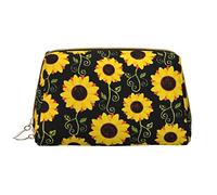 OCELIO Bonita bolsa de cosméticos portátil de cuero de girasol (grande), bolsa de cosméticos con cremallera de cuero, bolsa de aseo de viaje, bolsa de almacenamiento de viaje, blanco, talla única,