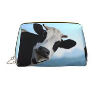 OCELIO Bonita bolsa de cosméticos portátil de cuero de vaca (grande), bolsa de cosméticos con cremallera de cuero, bolsa de aseo de viaje, bolsa de almacenamiento de viaje, blanco, talla única,