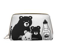 OCELIO Bonita bolsa de cosméticos portátil de piel con diseño de oso de leche (grande), bolsa de cosméticos con cremallera, bolsa de aseo de viaje, bolsa de almacenamiento de viaje, color blanco,
