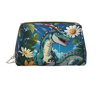 OCELIO Bonita bolsa de cosméticos portátil de piel de dinosaurio (grande), bolsa de cosméticos con cremallera, bolsa de aseo de viaje, bolsa de almacenamiento de viaje, color blanco, talla única,