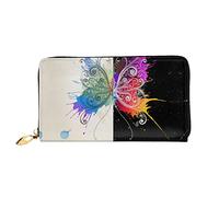 OCELIO Cartera larga de cuero para mujer, organizador de tarjetas, cartera de cremallera de metal, bolso de tarjeta de crédito para mujer, elegante bolso de mano colorido patrón de mariposa, negro,