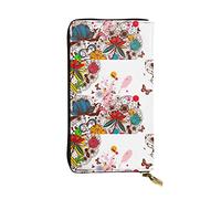 OCELIO Cartera larga de cuero para mujer, organizador de tarjetas, cartera de cremallera de metal, bolso de tarjeta de crédito para mujer, elegante bolso de mano colorido mariposa de flores, negro,