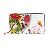 OCELIO Cartera larga de cuero para mujer, organizador de tarjetas, cartera de cremallera de metal, bolso de tarjeta de crédito para mujer, elegante bolso de mano colorido mariposa de flores, negro,