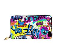OCELIO Cartera larga de cuero para mujer, organizador de tarjetas, cartera de cremallera de metal, bolso de tarjeta de crédito para mujer, elegante bolso de embrague colorido patrón de aerosol, negro,