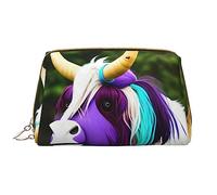 OCELIO Colorido bolso de cosméticos portátil de cuero con cabeza de vaca (grande), bolsa de cosméticos con cremallera, bolsa de aseo de viaje, bolsa de almacenamiento de viaje, color blanco, talla