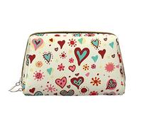 OCELIO Colorido patrón de corazón cuero portátil bolsa de cosméticos (grande), bolso de cuero con cremallera de embrague, bolsa de cosméticos, bolsa de viaje, bolsa de almacenamiento de viaje, blanco,
