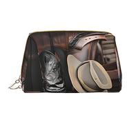 OCELIO Cowboy Black Hat Western Boots - Bolsa de cosméticos portátil de piel (grande), bolsa de cosméticos con cremallera, bolsa de aseo de viaje, bolsa de almacenamiento de viaje, color blanco, talla