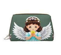 OCELIO Cute Little Angel - Bolsa de cosméticos portátil de piel (grande), bolsa de cosméticos con cremallera, bolsa de aseo de viaje, bolsa de almacenamiento de viaje, color blanco, talla única,