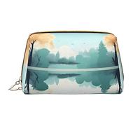 OCELIO Fallen Leaves On A Tranquil Lake - Bolsa de cosméticos portátil de cuero (grande), bolsa de cosméticos con cremallera, bolsa de aseo de viaje, bolsa de almacenamiento de viaje, color blanco,