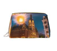 OCELIO Fiery Red Street - Bolsa de cosméticos portátil de cuero (grande), bolsa de cosméticos con cremallera, bolsa de aseo de viaje, bolsa de almacenamiento de viaje, color blanco, talla única,