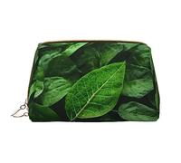 OCELIO Green Leaf Nature - Neceser portátil de cuero (grande), bolsa de cosméticos con cremallera, bolsa de aseo de viaje, bolsa de almacenamiento de viaje, color blanco, talla única, White, Talla