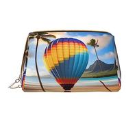 OCELIO Hawaii - Bolsa de cosméticos portátil de cuero con globo aerostático (grande), bolsa de cosméticos con cremallera, bolsa de aseo de viaje, bolsa de almacenamiento de viaje, color blanco, talla