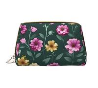 OCELIO Hermosa bolsa de cosméticos portátil de cuero con flores moradas (grande), bolsa de cosméticos con cremallera, bolsa de aseo de viaje, bolsa de almacenamiento de viaje, color blanco, talla