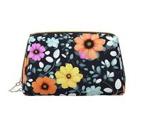 OCELIO Hermosa bolsa de cosméticos portátil de piel con flores coloridas (grande), bolsa de cosméticos con cremallera, bolsa de aseo de viaje, bolsa de almacenamiento de viaje, color blanco, talla