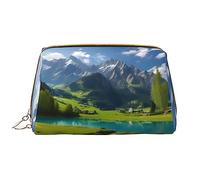 OCELIO Highland Lake Scenery - Bolsa de cosméticos portátil de piel (grande), bolsa de cosméticos con cremallera, bolsa de aseo de viaje, bolsa de almacenamiento de viaje, color blanco, talla única,