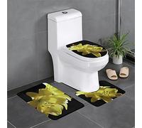 OCELIO Juego de alfombras de baño de 3 piezas con diseño de flores y amarillas, antideslizantes, ultra suaves, en forma de U y cubierta de tapa de inodoro