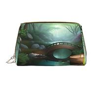 OCELIO Little Bridge In The East - Neceser portátil de cuero (grande), bolsa de cosméticos con cremallera, bolsa de aseo de viaje, bolsa de almacenamiento de viaje, color blanco, talla única, White,