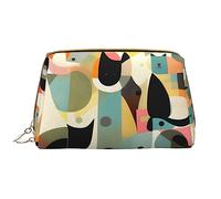 OCELIO Mid-Century Modern Art - Neceser portátil de piel de gato (grande), bolsa de cosméticos de cuero con cremallera, bolsa de aseo de viaje, bolsa de almacenamiento de viaje, color blanco, talla