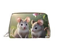 OCELIO Mouse In Love - Neceser portátil de cuero (grande), bolsa de cosméticos con cremallera, bolsa de aseo de viaje, bolsa de almacenamiento de viaje, color blanco, talla única, White, Talla única