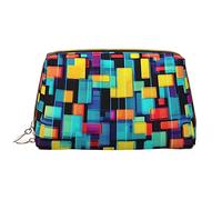 OCELIO Neceser portátil de cuero con diagrama geométrico cuadrado (grande), bolsa de cosméticos con cremallera, bolsa de aseo de viaje, bolsa de almacenamiento de viaje, color blanco, talla única,