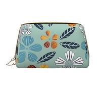 OCELIO Neceser portátil de cuero floral de color claro (grande), bolsa de cosméticos de cuero con cremallera, bolsa de aseo de viaje, bolsa de almacenamiento de viaje, color blanco, talla única,