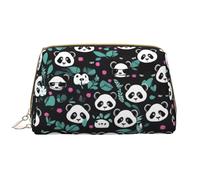 OCELIO Panda Cute Face - Bolsa de cosméticos portátil de piel (grande), bolsa de cosméticos con cremallera, bolsa de aseo de viaje, bolsa de almacenamiento de viaje, color blanco, talla única, White,