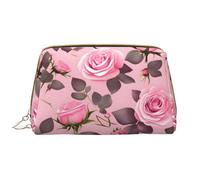 OCELIO Pretty Pink Roses - Neceser portátil de piel (grande), bolsa de cosméticos con cremallera, bolsa de aseo de viaje, bolsa de almacenamiento de viaje, color blanco, talla única, White, Talla
