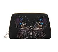 OCELIO Science Butterfly - Bolsa de cosméticos portátil de piel (grande), bolsa de cosméticos con cremallera, bolsa de aseo de viaje, bolsa de almacenamiento de viaje, color blanco, talla única,