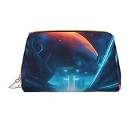 OCELIO Science Fiction Future - Neceser portátil de cuero (tamaño grande), bolsa de cosméticos con cremallera, bolsa de aseo de viaje, bolsa de almacenamiento de viaje, color blanco, talla única,