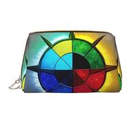 OCELIO Shine In All Directions - Bolsa de cosméticos portátil de cuero (grande), bolsa de cosméticos con cremallera, bolsa de aseo de viaje, bolsa de almacenamiento de viaje, color blanco, talla