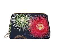 OCELIO Splendid Fireworks - Bolsa de cosméticos portátil de cuero (grande), bolsa de cosméticos con cremallera, bolsa de aseo de viaje, bolsa de almacenamiento de viaje, color blanco, talla única,