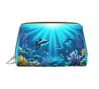 OCELIO Submarine Coral Rays - Neceser portátil de piel (grande), bolsa de cosméticos con cremallera, bolsa de aseo de viaje, bolsa de almacenamiento de viaje, color blanco, talla única, White, Talla