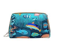 OCELIO Submarine Dolphins - Neceser portátil de piel (grande), bolsa de cosméticos con cremallera, bolsa de aseo de viaje, bolsa de almacenamiento de viaje, Blanco, Talla única