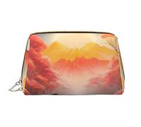 OCELIO Sun Mountain Forest - Neceser portátil de piel (grande), bolsa de cosméticos con cremallera, bolsa de aseo de viaje, bolsa de almacenamiento de viaje, color blanco, talla única, White, Talla