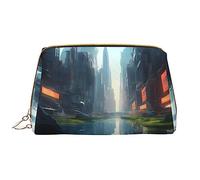 OCELIO The City On The Water - Bolsa de cosméticos portátil de cuero (grande), bolsa de cosméticos con cremallera, bolsa de aseo de viaje, bolsa de almacenamiento de viaje, color blanco, talla única,
