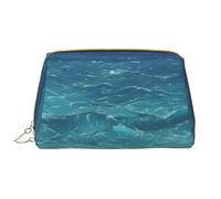 OCELIO The Deep Blue Sea - Bolsa de cosméticos portátil de cuero (grande), bolsa de cosméticos con cremallera, bolsa de aseo de viaje, bolsa de almacenamiento de viaje, color blanco, talla única,